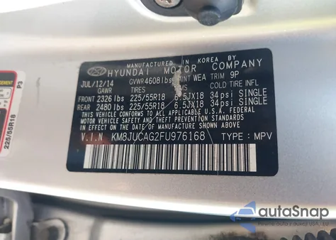 2015 Hyundai Tucson Limited z USA, uszkodzony, nr VIN KM8JUCAG2FU976168